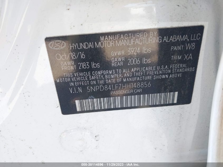 2017 HYUNDAI ELANTRA SE - 5NPD84LF7HH148856