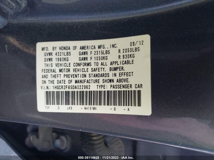 2013 HONDA ACCORD EX-L - 1HGCR2F85DA022962