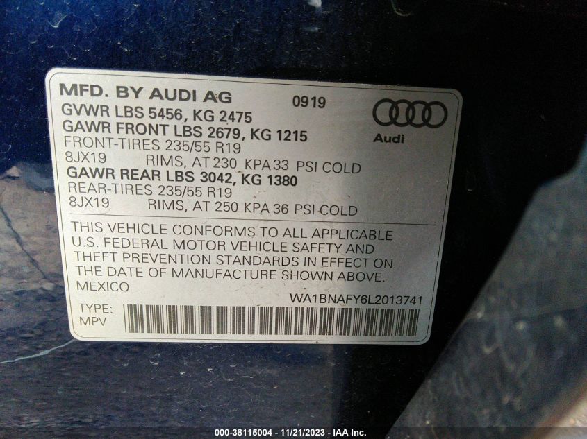 WA1BNAFY6L2013741 2020 AUDI Q5, photo no. 9