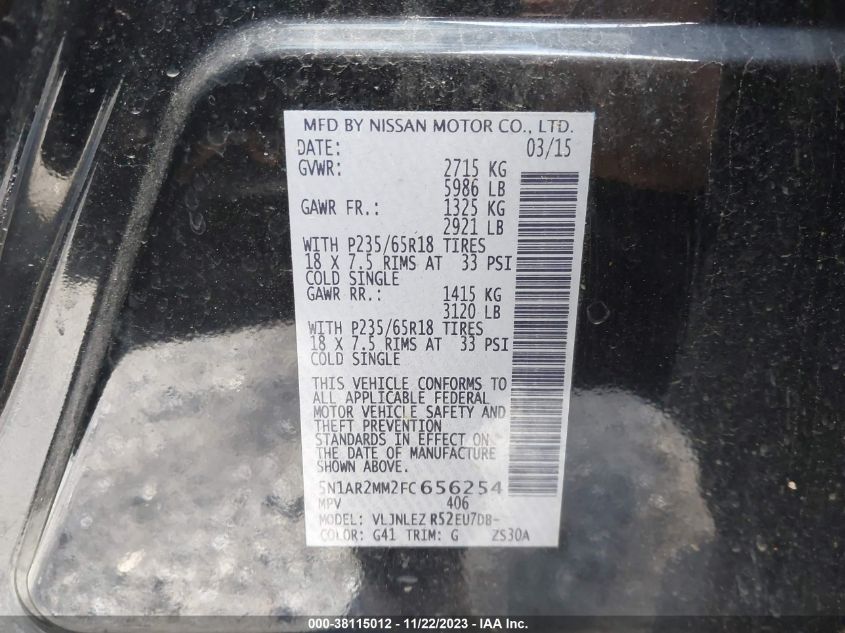 2015 NISSAN PATHFINDER SV - 5N1AR2MM2FC656254