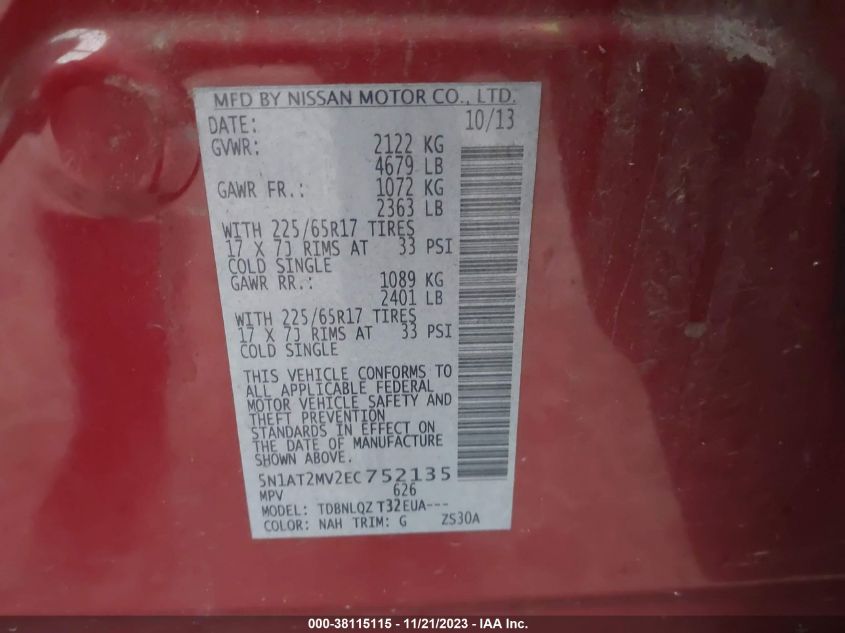 2014 NISSAN ROGUE SV - 5N1AT2MV2EC752135