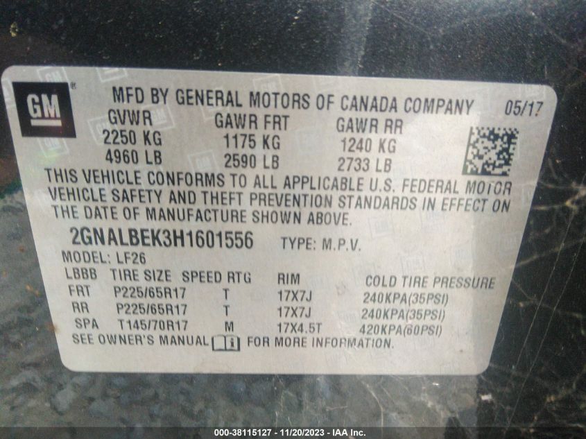 2017 CHEVROLET EQUINOX LS - 2GNALBEK3H1601556
