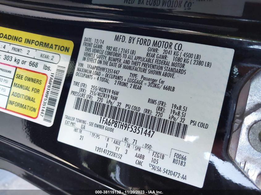 2015 FORD MUSTANG ECOBOOST - 1FA6P8TH9F5351447