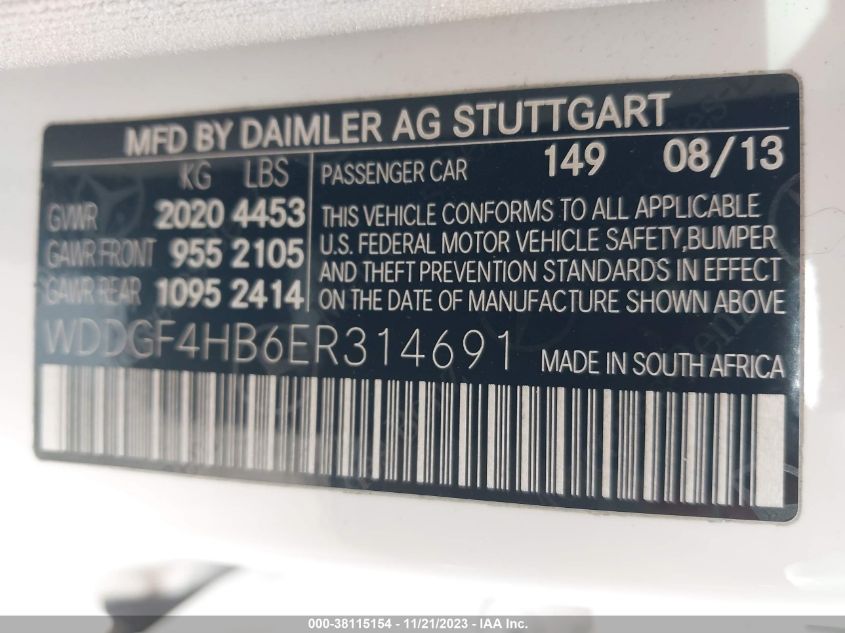 2014 MERCEDES-BENZ C 250 SPORT/LUXURY - WDDGF4HB6ER314691