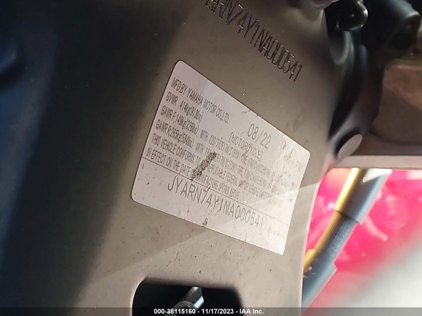 2022 YAMAHA MTT09 GT JYARN74Y1NA000541