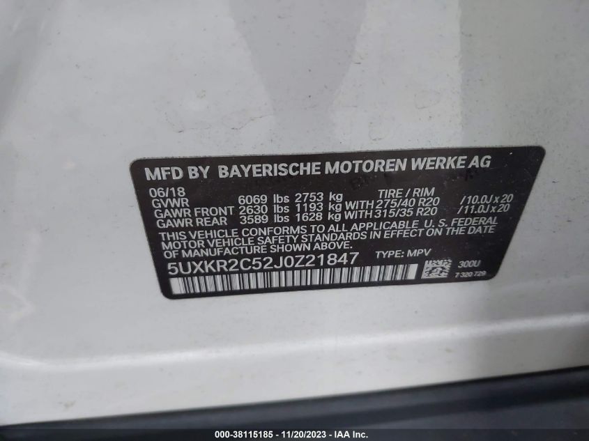 5UXKR2C52J0Z21847 2018 BMW X5, photo no. 8