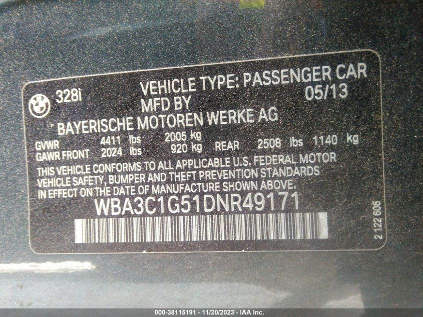 2013 BMW 328I - WBA3C1G51DNR49171