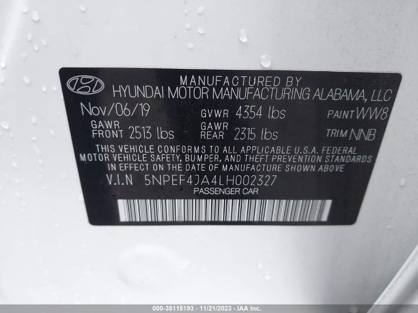 2020 HYUNDAI SONATA SEL - 5NPEF4JA4LH002327