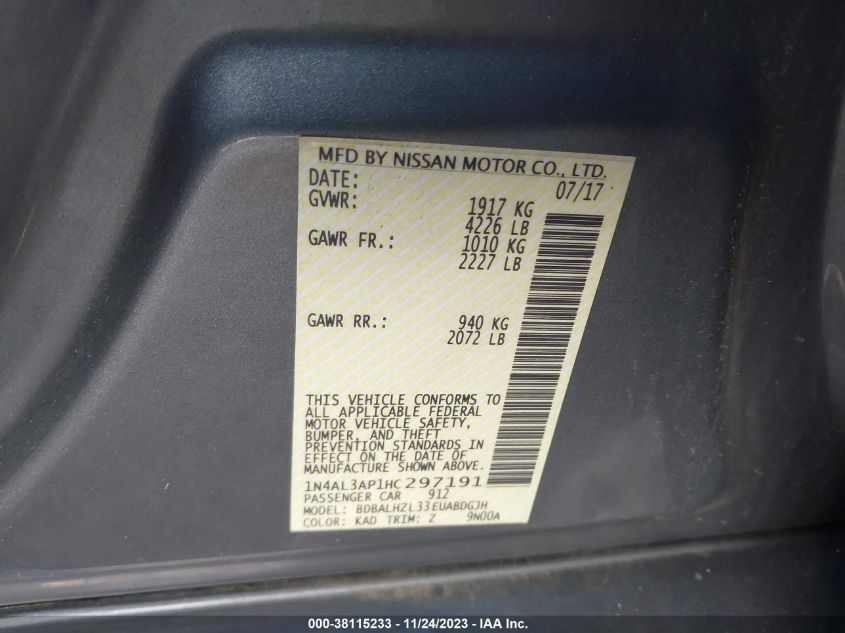 VIN 1N4AL3AP1HC297191 2017 NISSAN ALTIMA 2.5 SR