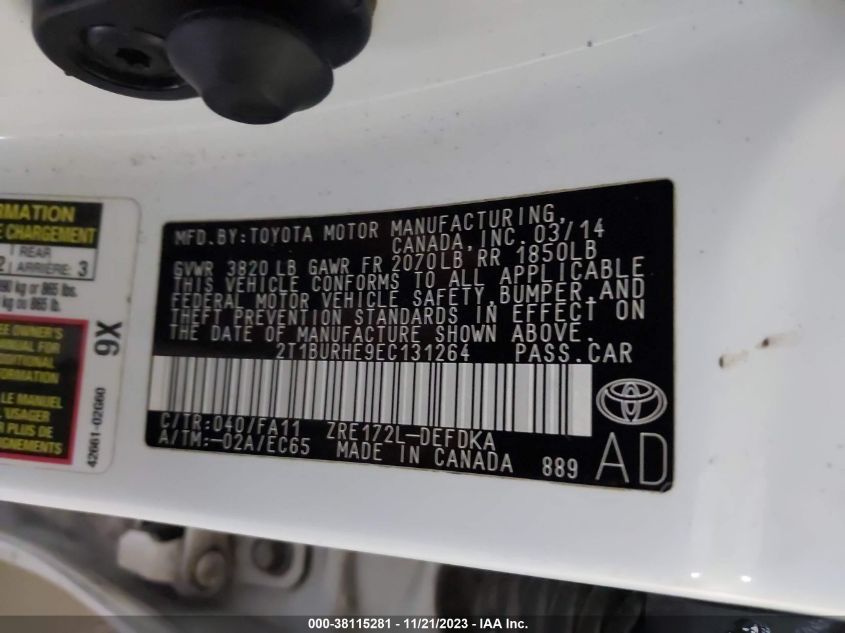 2014 TOYOTA COROLLA L - 2T1BURHE9EC131264