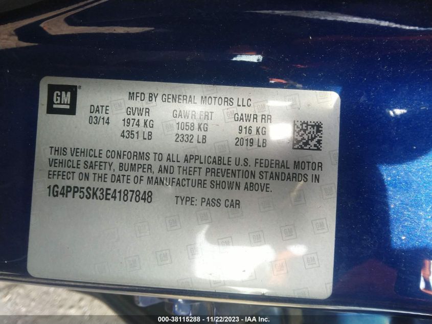 2014 BUICK VERANO - 1G4PP5SK3E4187848