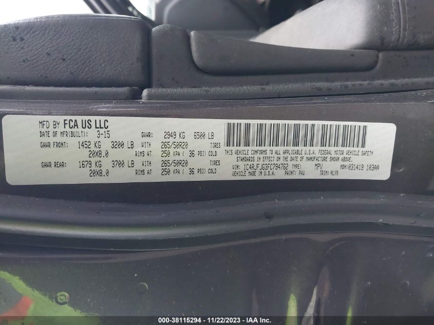 2015 JEEP GRAND CHEROKEE SUMMIT - 1C4RJFJG3FC794762