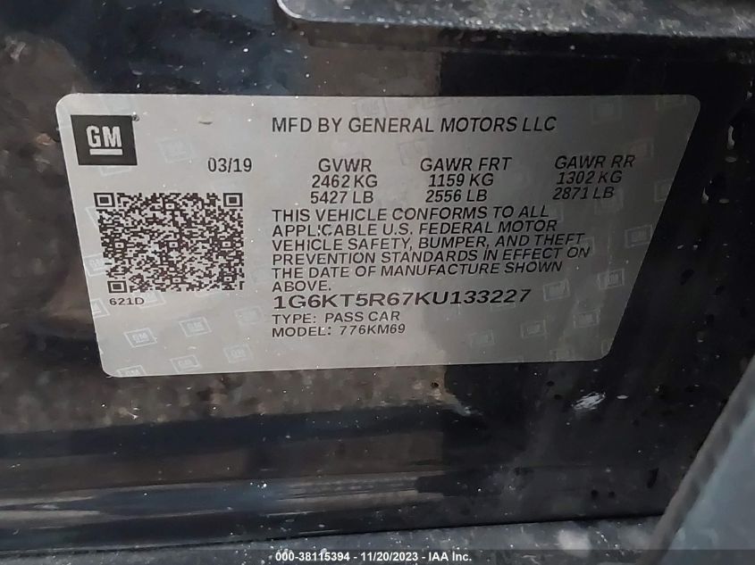 2019 CADILLAC CT6 PLATINUM - 1G6KT5R67KU133227