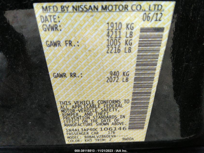2013 NISSAN ALTIMA 2.5 SL - 1N4AL3AP4DC106146