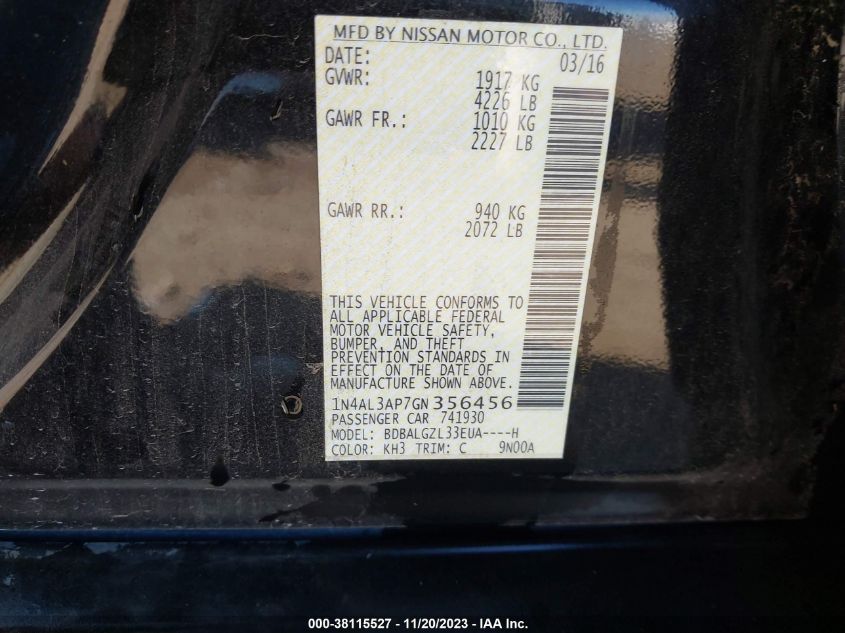 2016 NISSAN ALTIMA 2.5 S - 1N4AL3AP7GN356456