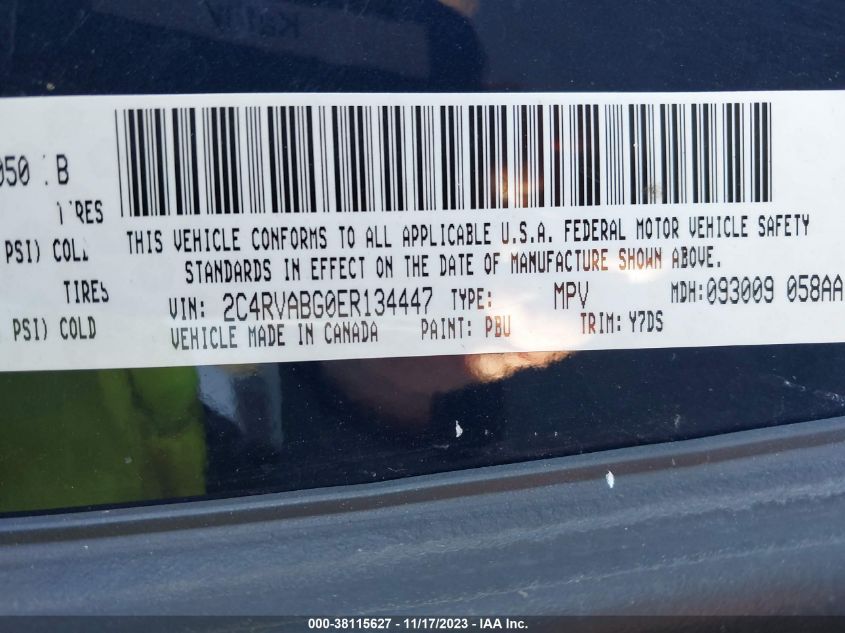 2014 VOLKSWAGEN ROUTAN SE 2C4RVABG0ER134447