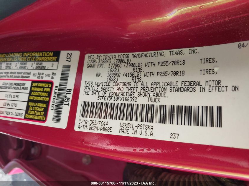 2015 TOYOTA TUNDRA SR5 5.7L V8 - 5TFEY5F10FX186392