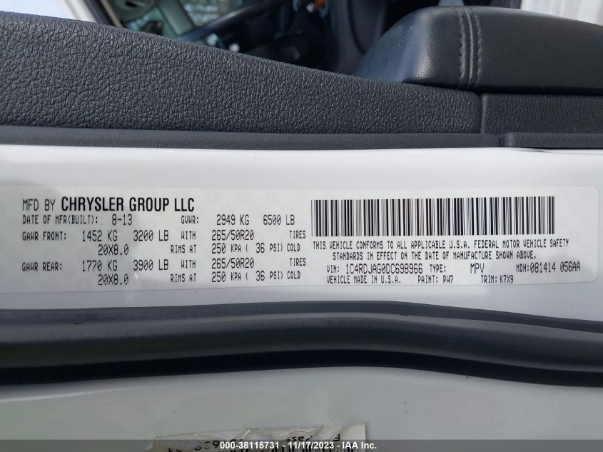 2013 DODGE DURANGO SXT - 1C4RDJAG0DC698966