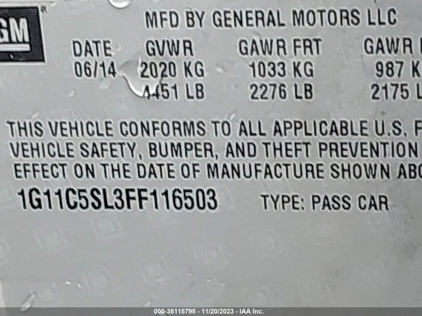 2015 CHEVROLET MALIBU 1LT - 1G11C5SL3FF116503