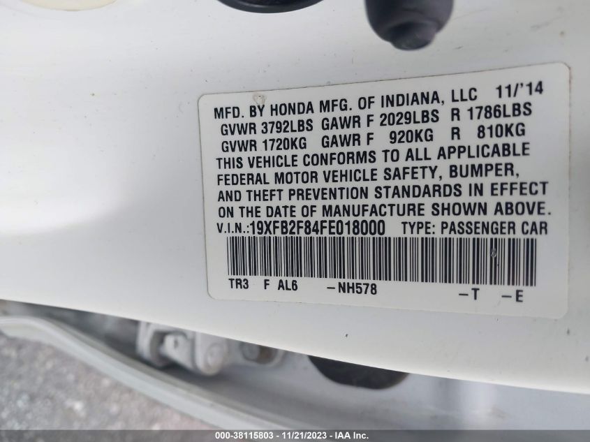2015 HONDA CIVIC EX - 19XFB2F84FE018000