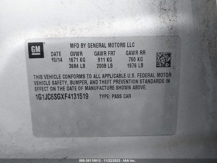 2015 CHEVROLET SONIC LT AUTO - 1G1JC6SGXF4131519