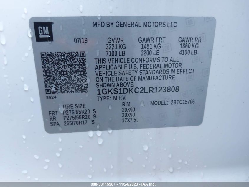 2020 GMC YUKON 2WD SLT STANDARD EDITION - 1GKS1DKC2LR123808