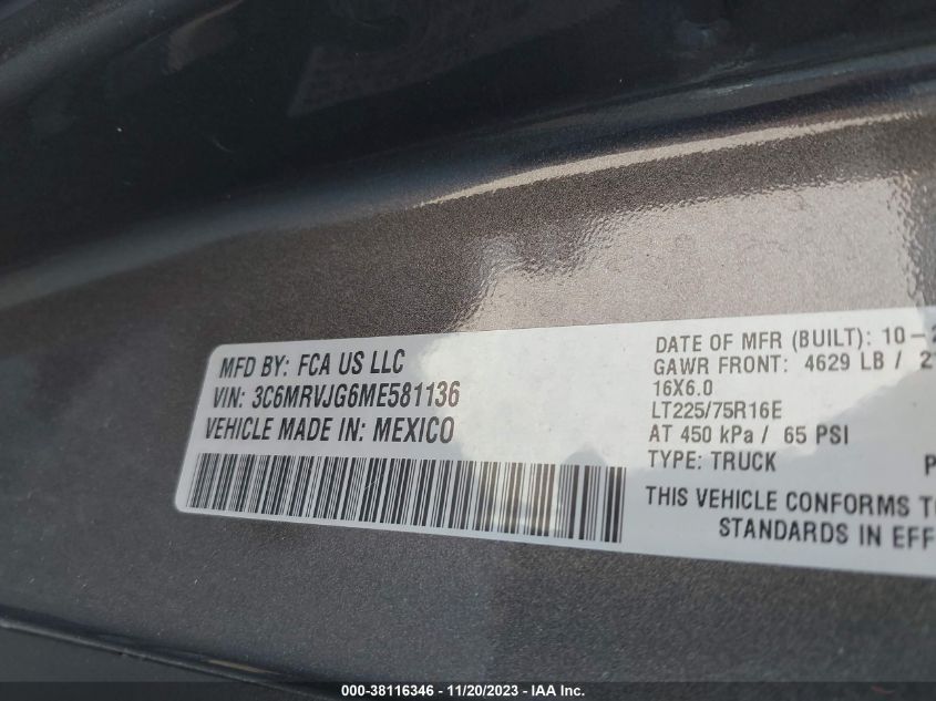 2021 RAM PROMASTER 3500 CARGO VAN HIGH ROOF 159" - 3C6MRVJG6ME581136