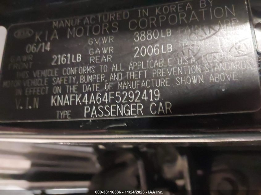 2015 KIA FORTE LX - KNAFK4A64F5292419