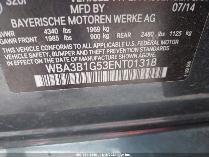 2014 BMW 320I - WBA3B1G53ENT01318