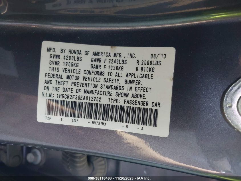 2014 HONDA ACCORD LX - 1HGCR2F30EA012202