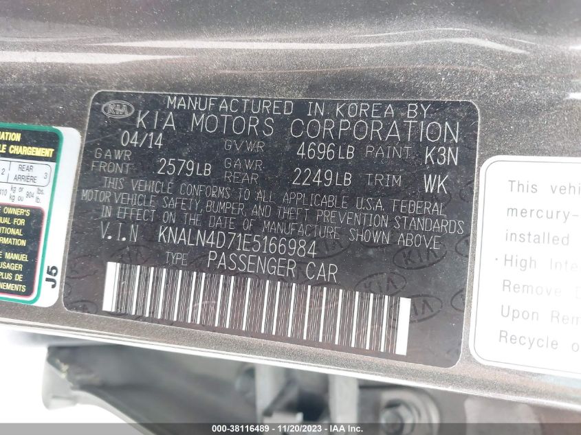 2014 KIA CADENZA PREMIUM KNALN4D71E5166984