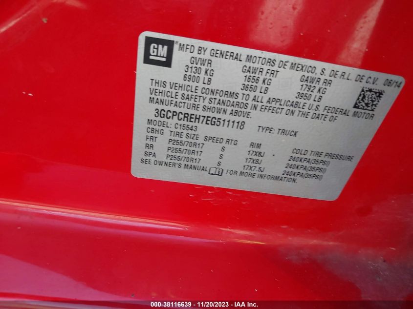 2014 CHEVROLET SILVERADO 1500 1LT - 3GCPCREH7EG511118