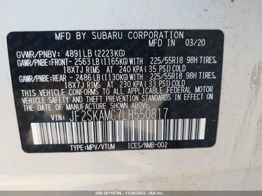 2020 SUBARU FORESTER SPORT - JF2SKAMC7LH550817