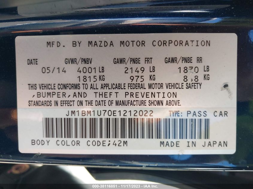 2014 MAZDA MAZDA3 I SPORT - JM1BM1U70E1212022