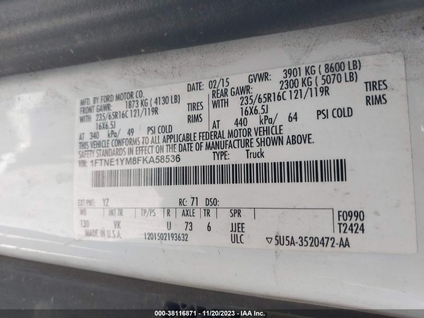 2015 FORD TRANSIT-150 - 1FTNE1YM8FKA58536