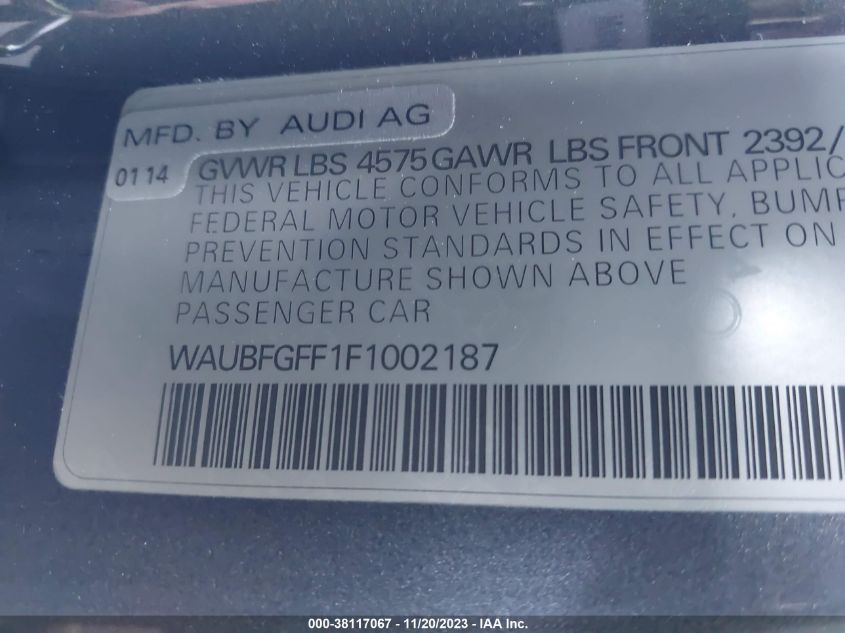 2015 AUDI S3/A3 2.0T PREMIUM WAUBFGFF1F1002187