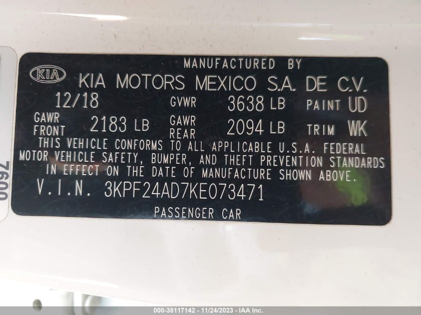 2019 KIA FORTE FE/LX/LXS - 3KPF24AD7KE073471