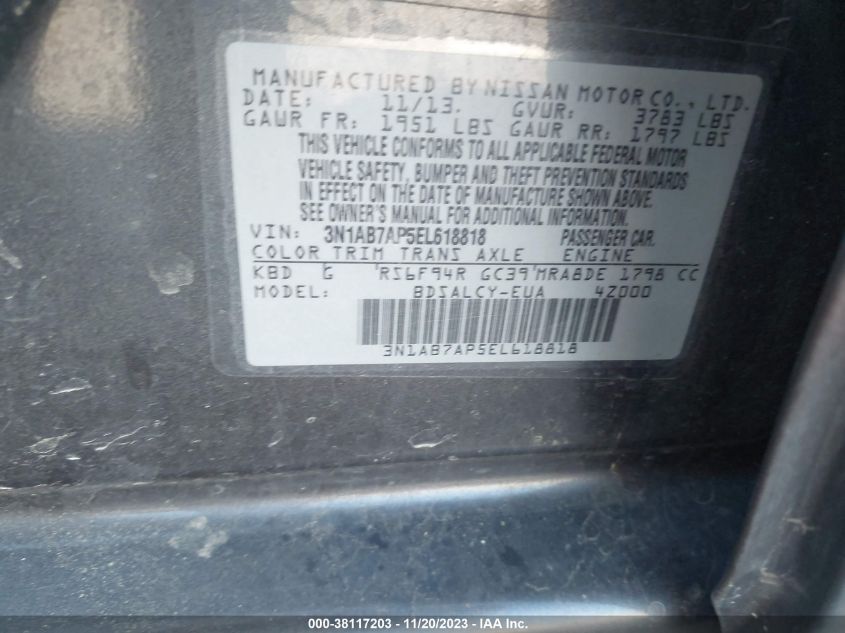 2014 NISSAN SENTRA S - 3N1AB7AP5EL618818