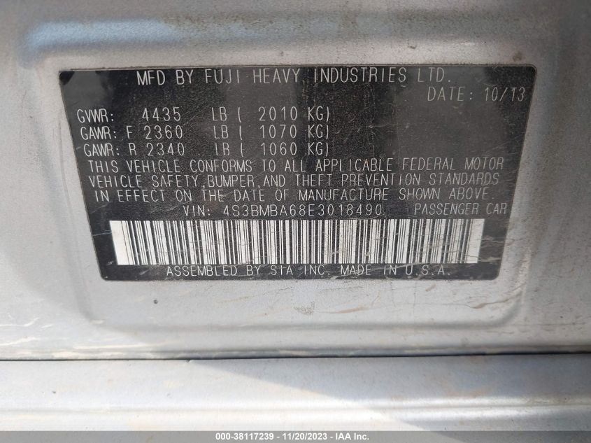 2014 SUBARU LEGACY 2.5I - 4S3BMBA68E3018490