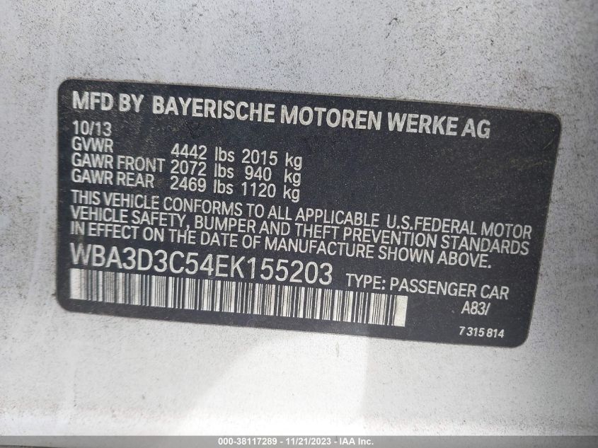 2014 BMW 328D WBA3D3C54EK155203