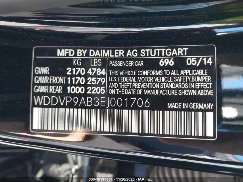 2014 MERCEDES-BENZ B-CLASS - WDDVP9AB3EJ001706