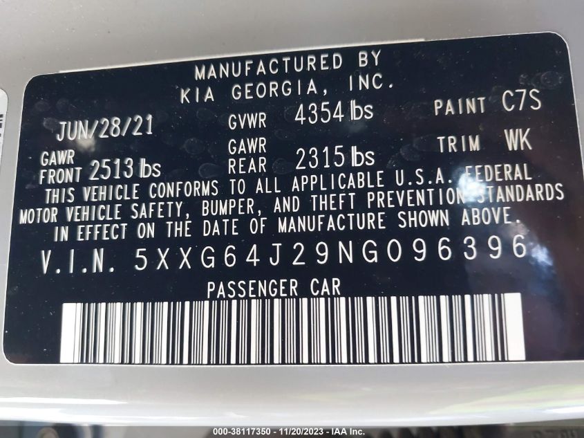 2022 KIA K5 GT-LINE - 5XXG64J29NG096396