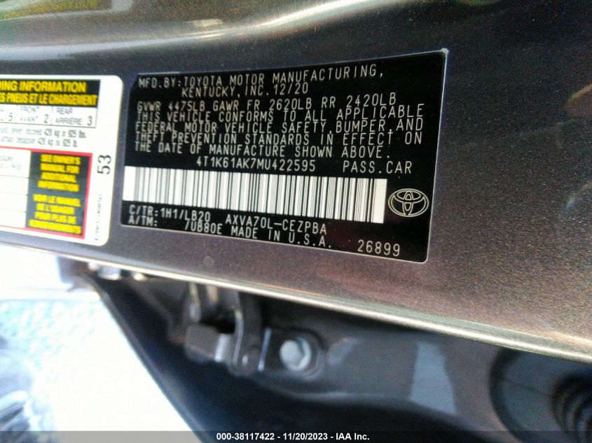 2021 TOYOTA CAMRY XSE - 4T1K61AK7MU422595