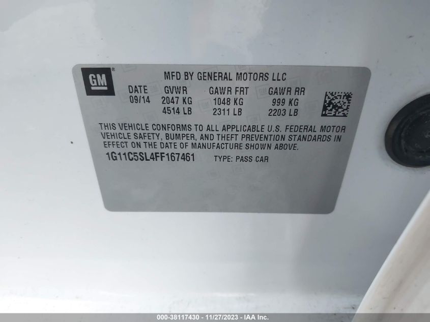 2015 CHEVROLET MALIBU LT - 1G11C5SL4FF167461