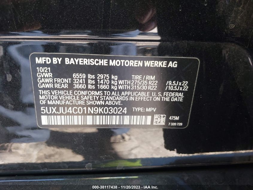 2022 BMW X5 M50I - 5UXJU4C01N9K03024