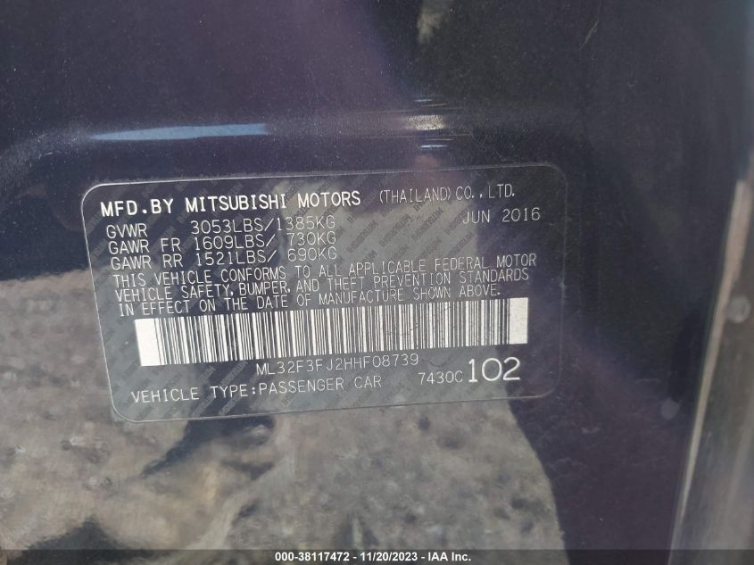 2017 MITSUBISHI MIRAGE G4 ES - ML32F3FJ2HHF08739