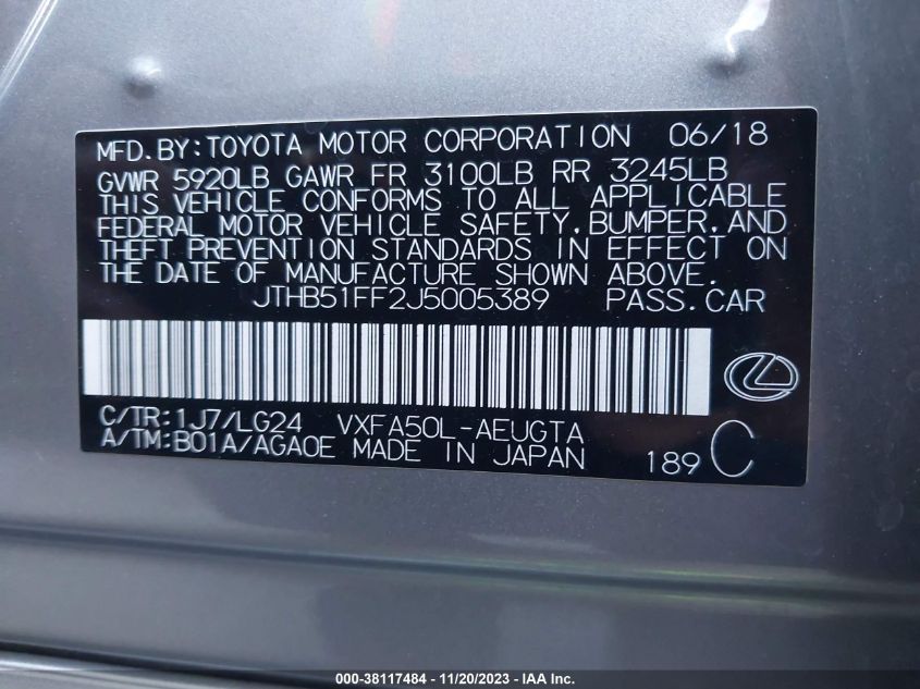 2018 LEXUS LS 500 JTHB51FF2J5005389