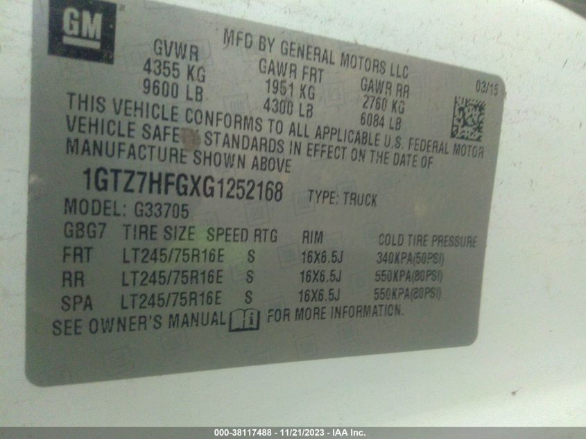 2016 GMC SAVANA 3500 WORK VAN 1GTZ7HFGXG1252168