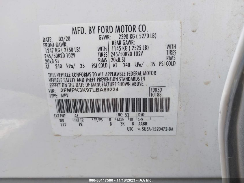 2020 FORD EDGE TITANIUM - 2FMPK3K97LBA69224