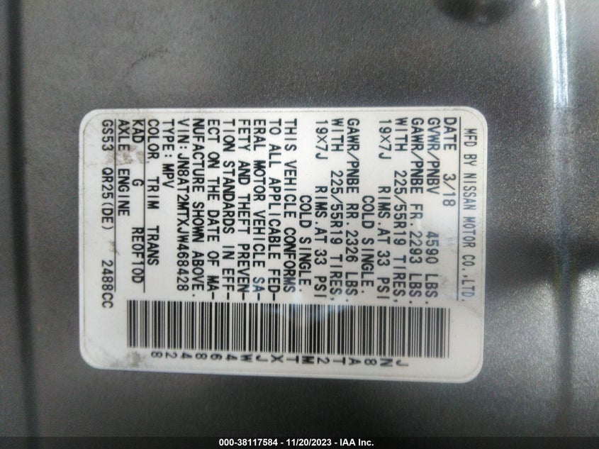 VIN JN8AT2MTXJW468428 2018 NISSAN ROGUE SL